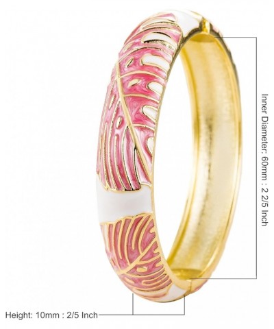 Hawaiian Monstera Luau Leaves Hinged Clasp Fashion Enamel Bangle Bracelet Pink $12.74 Bracelets