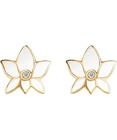 Lush Virtue - Lotus Women's Flower Stud Earrings, 18k Gold Plated - 925 Sterling Silver, Embedded Diamond Chip, 0.5" x 0.6 $3...