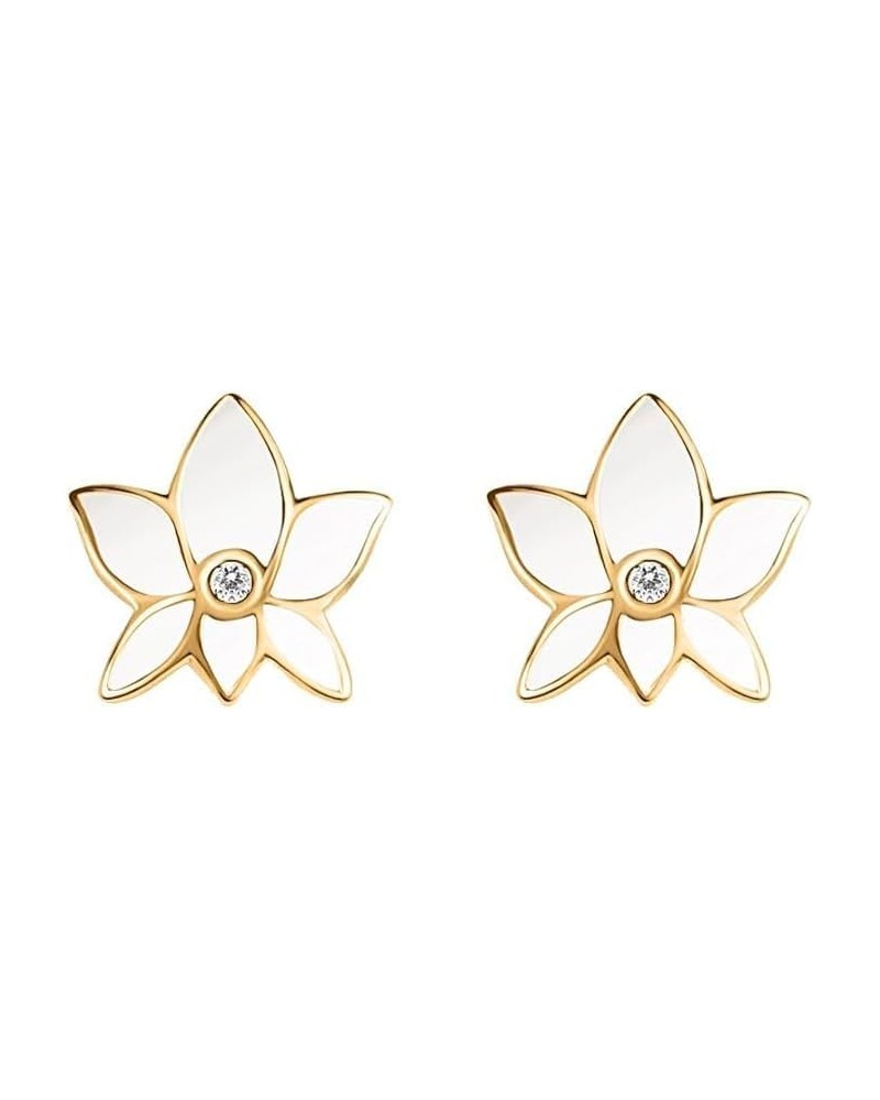 Lush Virtue - Lotus Women's Flower Stud Earrings, 18k Gold Plated - 925 Sterling Silver, Embedded Diamond Chip, 0.5" x 0.6 $3...