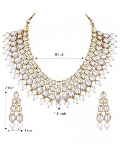 Faux Kundan Beaded Necklace Earring Set Indian Wedding Ethnic Bollywood Fashion Jewelry For Women White-3 $22.22 Jewelry Sets