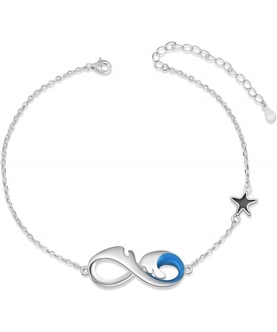 Womens Infinity Anklet Bracelet 925 Sterling Silver Endless Love Symbol Seawave Starfish Anklets Plus Size Large Bracelet for...