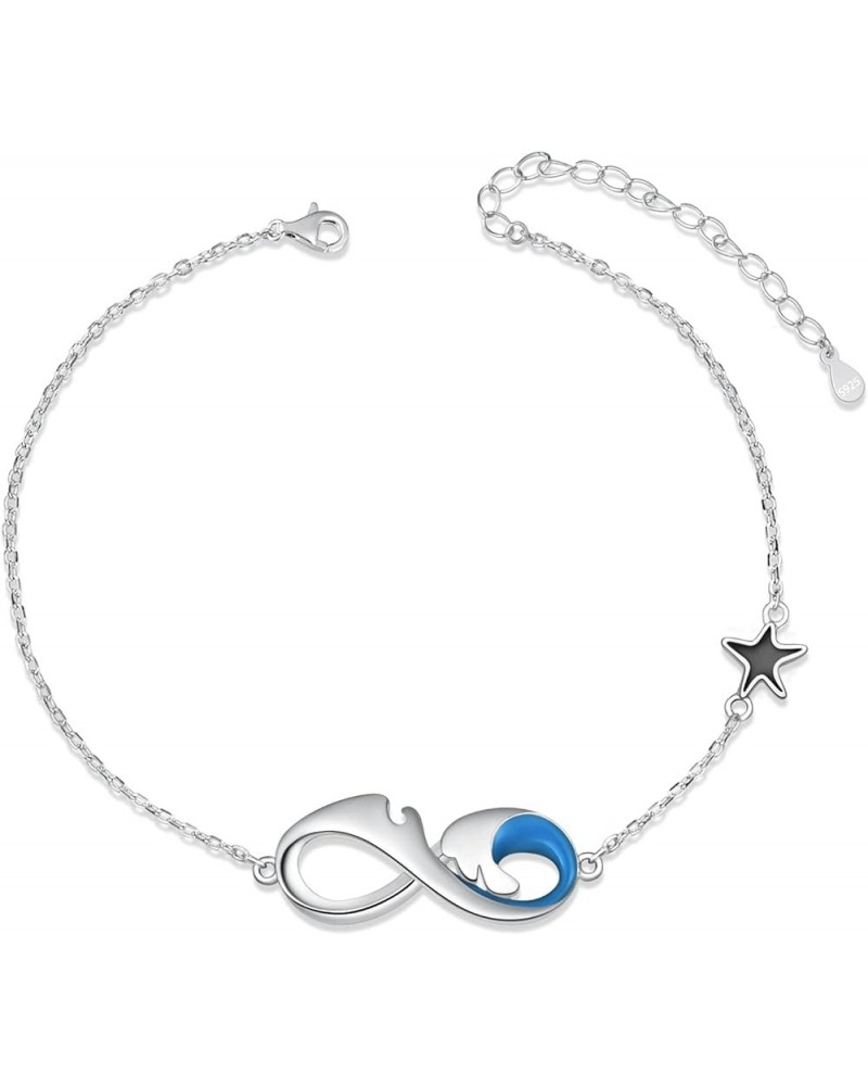 Womens Infinity Anklet Bracelet 925 Sterling Silver Endless Love Symbol Seawave Starfish Anklets Plus Size Large Bracelet for...