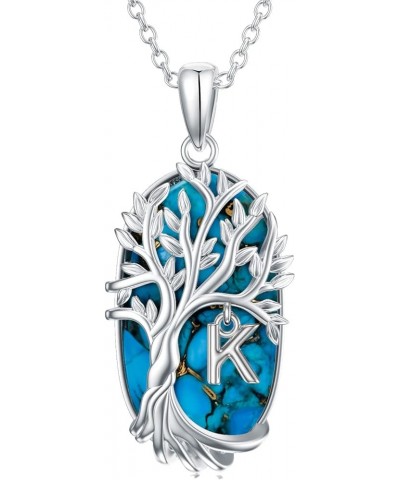 Tree of Life Initial Name A to Z Letter Necklaces for Women Sterling Silver Turquoise Alphabet Pendant Necklace for Women Gir...