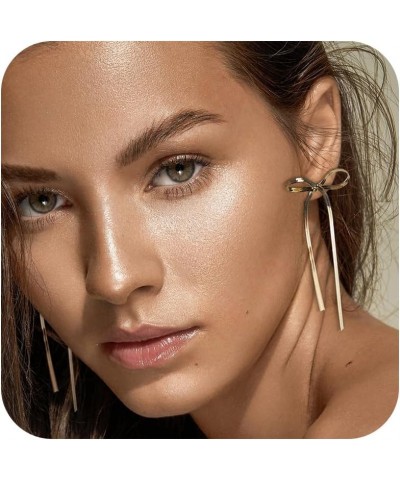 Long Chain Bow Dangle Drop Tassel Earrings for Women Girls Statement Ribbon Bowknot Fringe Waterfall Dangling Earrings Fashio...