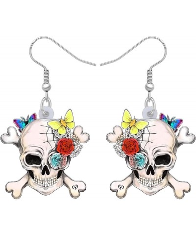 Acrylic Pirate Sugar Skull Earrings Dangle Pirate Halloween Gifts for women Girls Jewelry White $7.66 Earrings