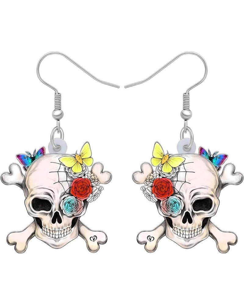 Acrylic Pirate Sugar Skull Earrings Dangle Pirate Halloween Gifts for women Girls Jewelry White $7.66 Earrings