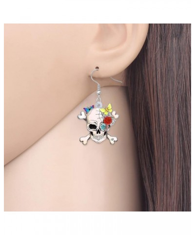 Acrylic Pirate Sugar Skull Earrings Dangle Pirate Halloween Gifts for women Girls Jewelry White $7.66 Earrings