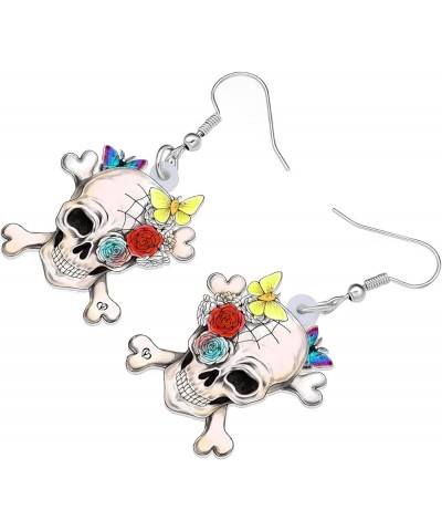 Acrylic Pirate Sugar Skull Earrings Dangle Pirate Halloween Gifts for women Girls Jewelry White $7.66 Earrings