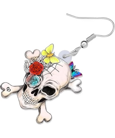 Acrylic Pirate Sugar Skull Earrings Dangle Pirate Halloween Gifts for women Girls Jewelry White $7.66 Earrings