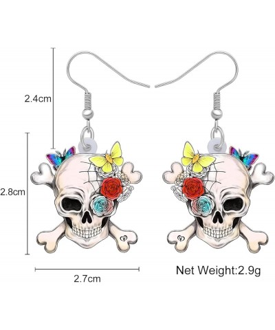 Acrylic Pirate Sugar Skull Earrings Dangle Pirate Halloween Gifts for women Girls Jewelry White $7.66 Earrings