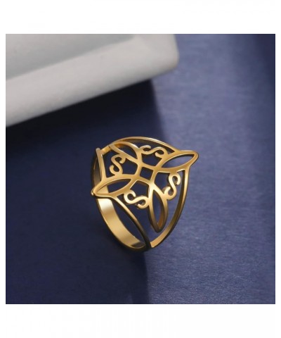 Witches Knot Ring For Women Stainless Steel Celtic Quaternary Wiccan Geometric Style Witches Knot Ring Witchcraft Amulet Jewe...