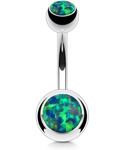 Synthetic Opal Set Double Jeweled 316L Surgical Steel Navel Belly Button Ring Opal Green $10.19 Body Jewelry