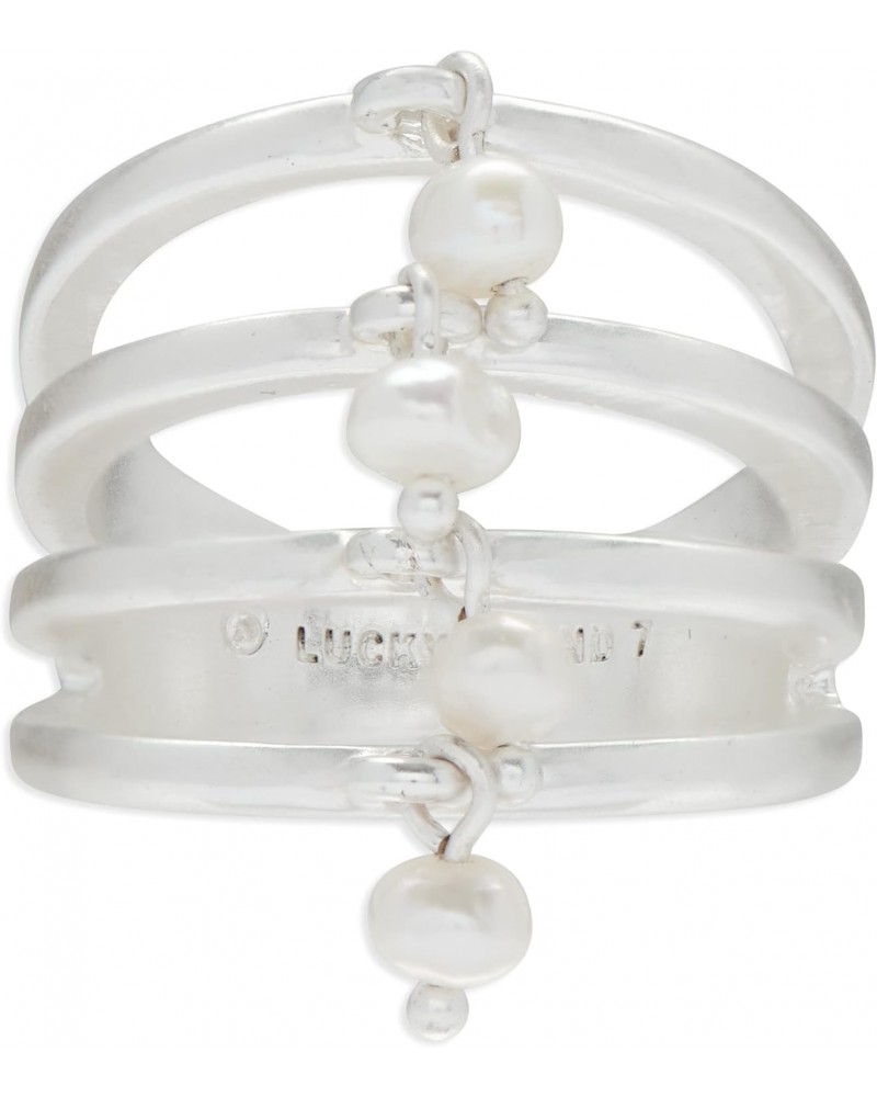 Pearl Faux Ring Stack, Silver, Size 7 $11.42 Rings