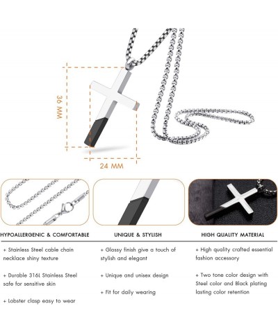 Cross Necklace for Men Women, Stainless Steel Pendant with 16-24” Chain Silver / Black 20.0 Inches $12.53 Necklaces