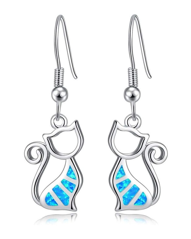 Opal Dangle Drop Earrings for Women Girls 18K White Gold Plated Note/Bar/Cat Gemstone Earrings Jewelry Gift cat earring-blue ...