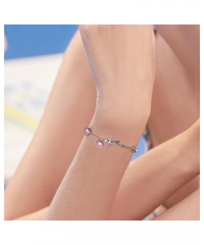 3 Birthstones Bracelet for Women 925 Sterling Silver Cross Faith Adjustable Chain Bracelets with Heart Cubic Zirconias Christ...