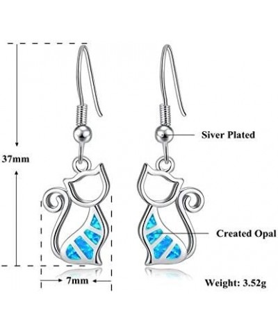 Opal Dangle Drop Earrings for Women Girls 18K White Gold Plated Note/Bar/Cat Gemstone Earrings Jewelry Gift cat earring-blue ...