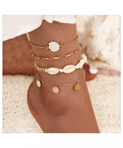 Boho Layered Anklets Shell Ankle Bracelets Sequin Ankle Chain Beach Link Foot Jewelry for Women and Girls $6.71 Anklets