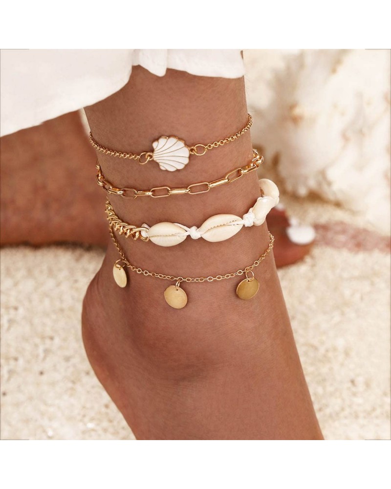 Boho Layered Anklets Shell Ankle Bracelets Sequin Ankle Chain Beach Link Foot Jewelry for Women and Girls $6.71 Anklets