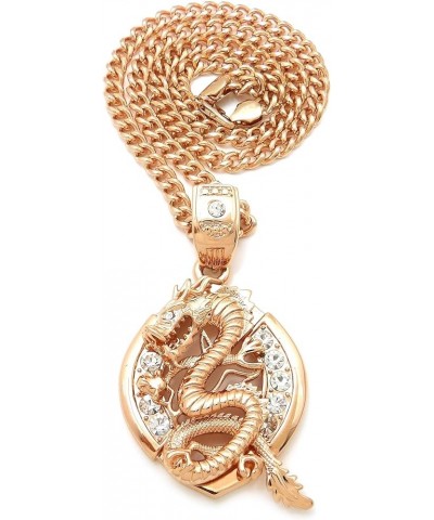 Stone Stud Dragon Pendant 6 mm 24, 30, 36 inches Cuban Chain Necklace Rose Gold Tone Rose Gold 24.0 Inches $11.75 Necklaces