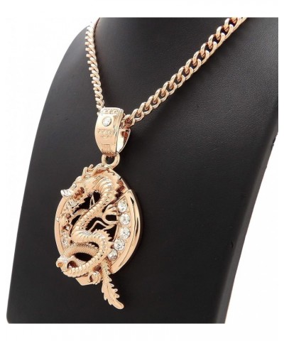 Stone Stud Dragon Pendant 6 mm 24, 30, 36 inches Cuban Chain Necklace Rose Gold Tone Rose Gold 24.0 Inches $11.75 Necklaces