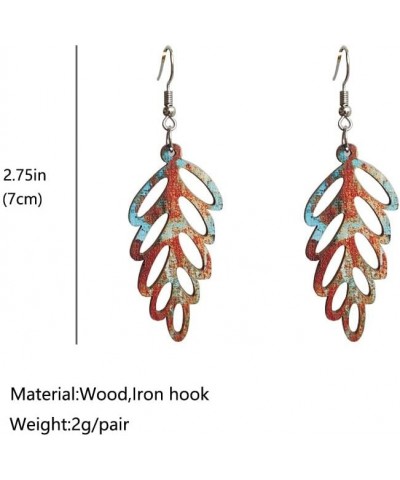 Bohemian Handmade Nature Wooden Leaf Hollow Earrings for Women Girls Colorful Mountain Tree Dangle Drop Earrings Ethnic Afric...