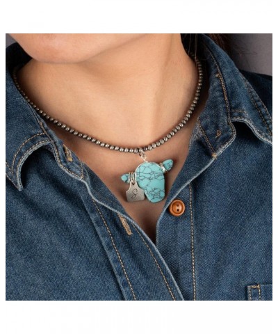 Personalized Initial Cattle Necklace Turquoise Cow Necklace Custom Letter Cowgirl Necklace | Cow Head & Navajo Style Pearl Ne...