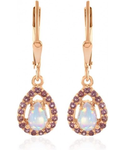 Rose Gold Plated 925 Sterling Silver Opal and Rhodolite Dangle Earrings 0.98 Ct $37.37 Earrings