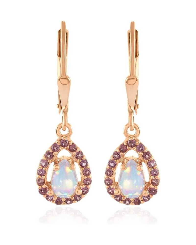 Rose Gold Plated 925 Sterling Silver Opal and Rhodolite Dangle Earrings 0.98 Ct $37.37 Earrings