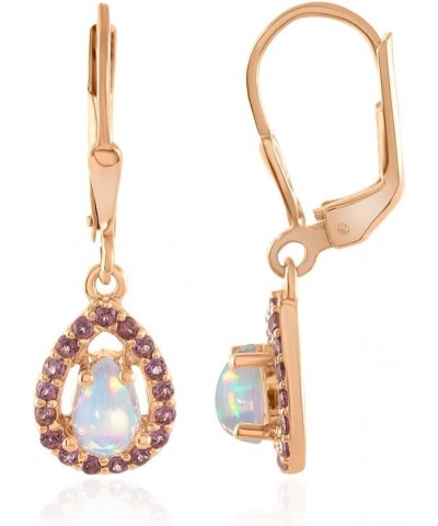 Rose Gold Plated 925 Sterling Silver Opal and Rhodolite Dangle Earrings 0.98 Ct $37.37 Earrings