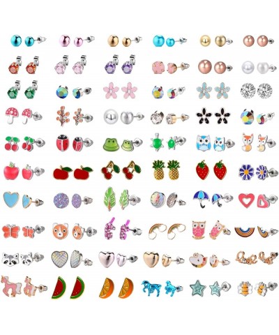 20 Pairs/40 Pairs/60 Pairs/80 Pairs Colorful Cute Stud Earrings Hypoallergenic Earrings Stainless Steel Earrings for Girls an...