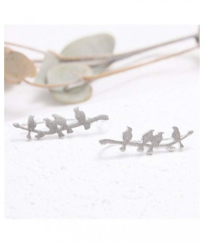 Bird Ear Cuff Wrap Crawler Climber Earrings for Women Girls S925 Sterling Silver Brushed Little Birds Stand on Tree Branch St...