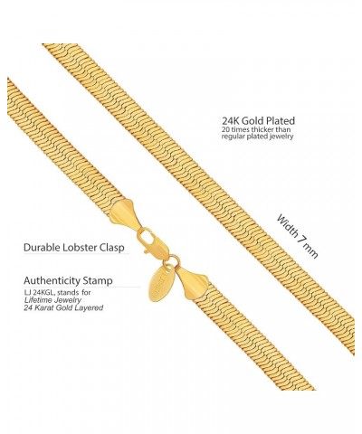 7mm Flexible Herringbone Chain Necklace 24k Real Gold Plated 24 inches Gold $34.83 Necklaces