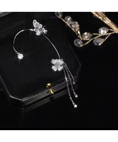 2 Pairs Dainty Silver Butterfly Ear Cuffs & Wraps for Women Non Piercing Bling Butterfly Tassel Style Zircon Earrings Ear Cli...