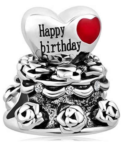 Happy Birthday Cake Love Heart Birthday Jewelry Bead Charms Compatible with Pandora Charm Bracelets $7.61 Bracelets