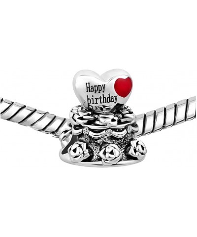 Happy Birthday Cake Love Heart Birthday Jewelry Bead Charms Compatible with Pandora Charm Bracelets $7.61 Bracelets