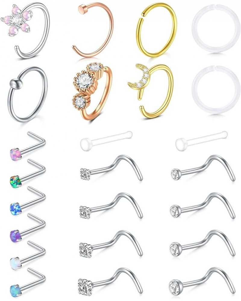 18G 20G 22G Nose Rings Hoops Nose Rings Studs for Nose Piercings Surgical Steel Nose Piercing jewelry for Women Men 18g mix c...