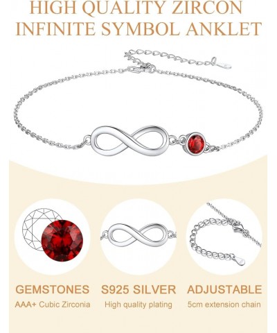 Personalized Infinity Ankle Bracelets for Women 925 Sterling Silver Anklet Bracelet Endless Love Symbol Birthstone Charm Adju...