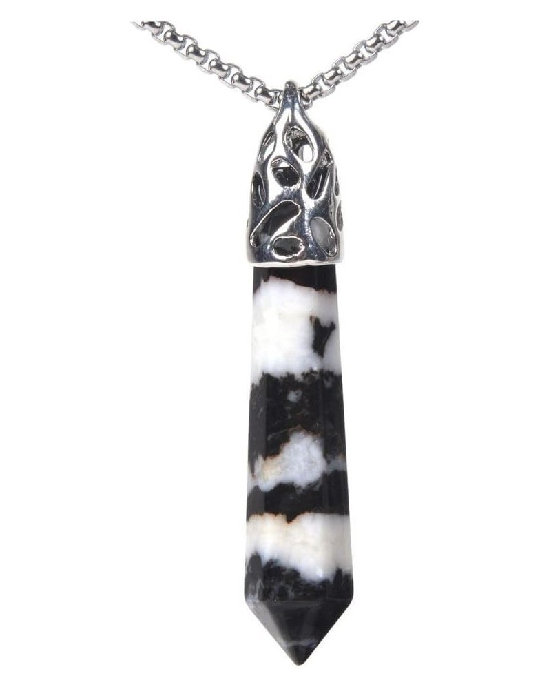 Hexagonal Pointed Reiki Chakra Pendant Stainless Steel Chain Necklace 20 Inch Iron Gift Box Zebra Jasper $7.01 Necklaces