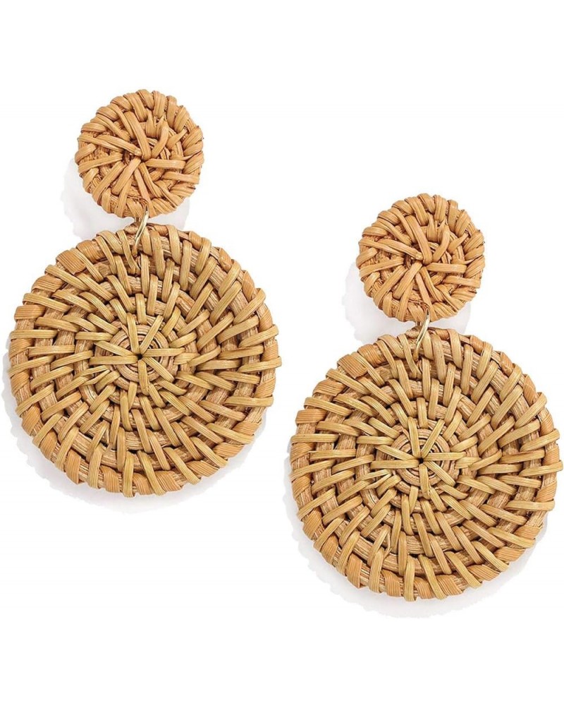 Rattan Earrings for Women Hypoallergenic Bohemian Handmade Rattan Round Circle Ball Hoop Earrings Vintage Weave Straw Hoops G...