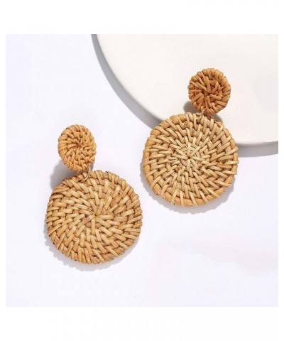 Rattan Earrings for Women Hypoallergenic Bohemian Handmade Rattan Round Circle Ball Hoop Earrings Vintage Weave Straw Hoops G...