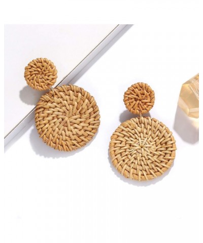 Rattan Earrings for Women Hypoallergenic Bohemian Handmade Rattan Round Circle Ball Hoop Earrings Vintage Weave Straw Hoops G...