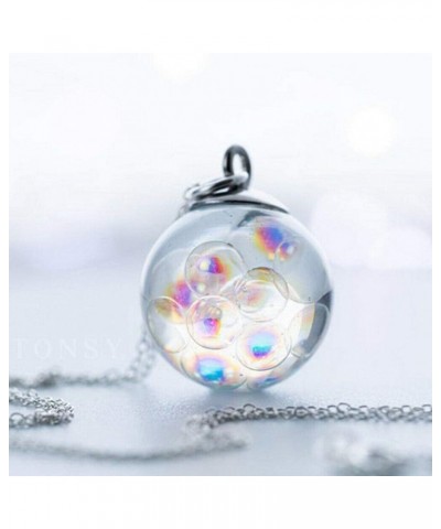 1pc Statement Necklace for Women Transparent Necklace Sphere Necklace Mom Necklace for Women Rainbow Pendent Iridescent Neckl...