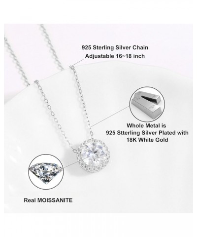 Moissanite Halo 16/18 Inch Pendant Necklace For Women Round Cut 0.50-1.00 Cttw 18K White Gold Over Silver (D Color VVS Clarit...