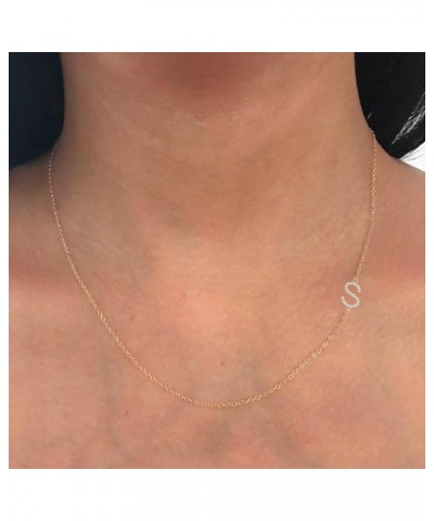 Dainty Sideways Initial Necklaces for Women 18K Gold Plated Cubic Zirconia Letter Necklace Personalized Pendent Necklace Gold...