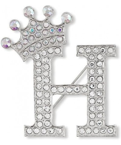 A-Z 26 Letters Brooches Pins for Women Girls Silver Alloy Crystal Crown Initial Brooch Jewelry Gift H $8.84 Brooches & Pins