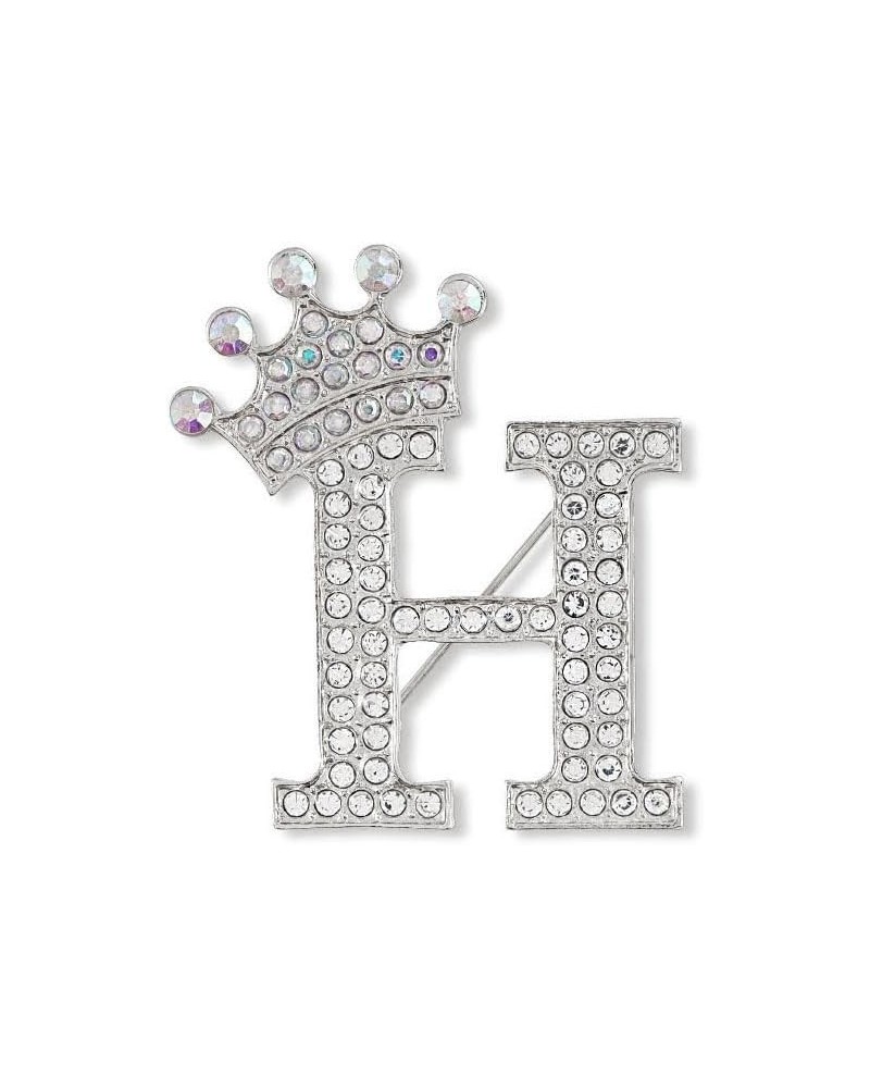 A-Z 26 Letters Brooches Pins for Women Girls Silver Alloy Crystal Crown Initial Brooch Jewelry Gift H $8.84 Brooches & Pins