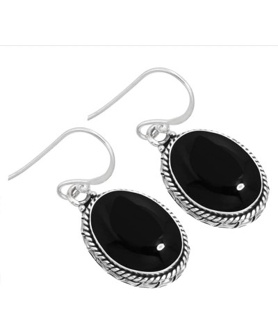 925 Sterling Silver Handmade Drop Dangle Earring for Women Oval Gemstone Fashion Jewelry for Gift (98523_E) Black Onyx $20.64...