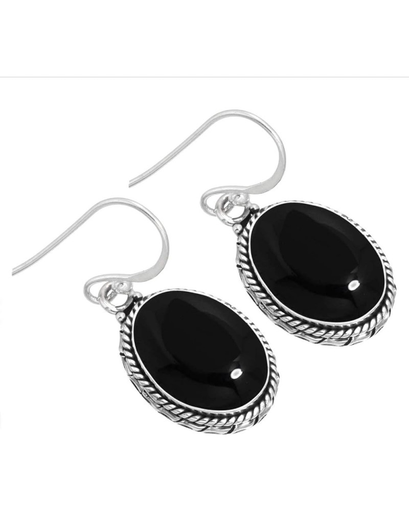 925 Sterling Silver Handmade Drop Dangle Earring for Women Oval Gemstone Fashion Jewelry for Gift (98523_E) Black Onyx $20.64...