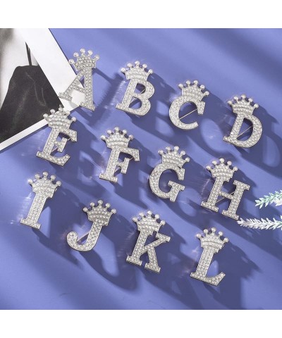 A-Z 26 Letters Brooches Pins for Women Girls Silver Alloy Crystal Crown Initial Brooch Jewelry Gift H $8.84 Brooches & Pins